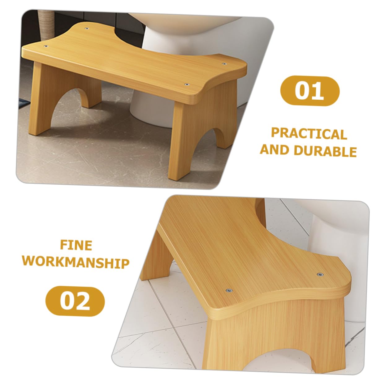 CONGARTENO Pig Toilet Squat Stool Wooden Step Stool for Bathroom Toilet Sturdy and Safe for Home Use Bamboo