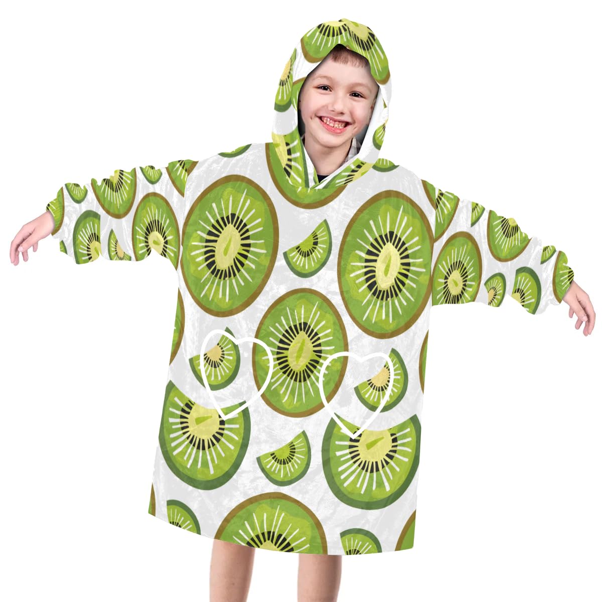 Pardick Wearable Blanket Hoodie for Kids, Green Kiwi Fleece Sweatshirt Blanket Oversized Blanket Sweatshirt with Pocket Flannel Warm Hooded Blanket 6-10 Year Old Girl Boy Gift, One Size