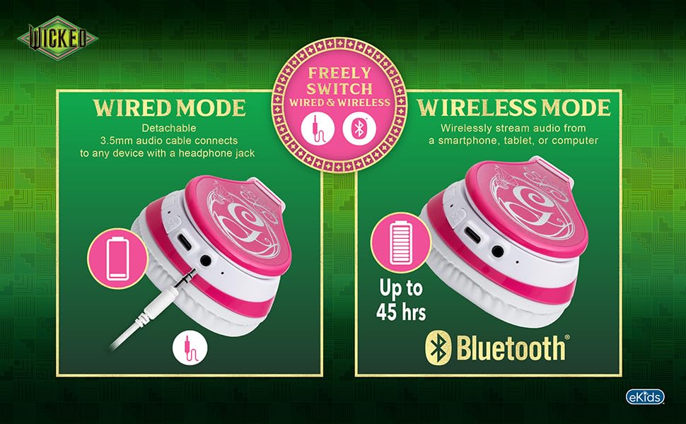Image of Wicked Glinda Bluetooth Headphones for Kids, Wireless Headphones for School, Home or Travel