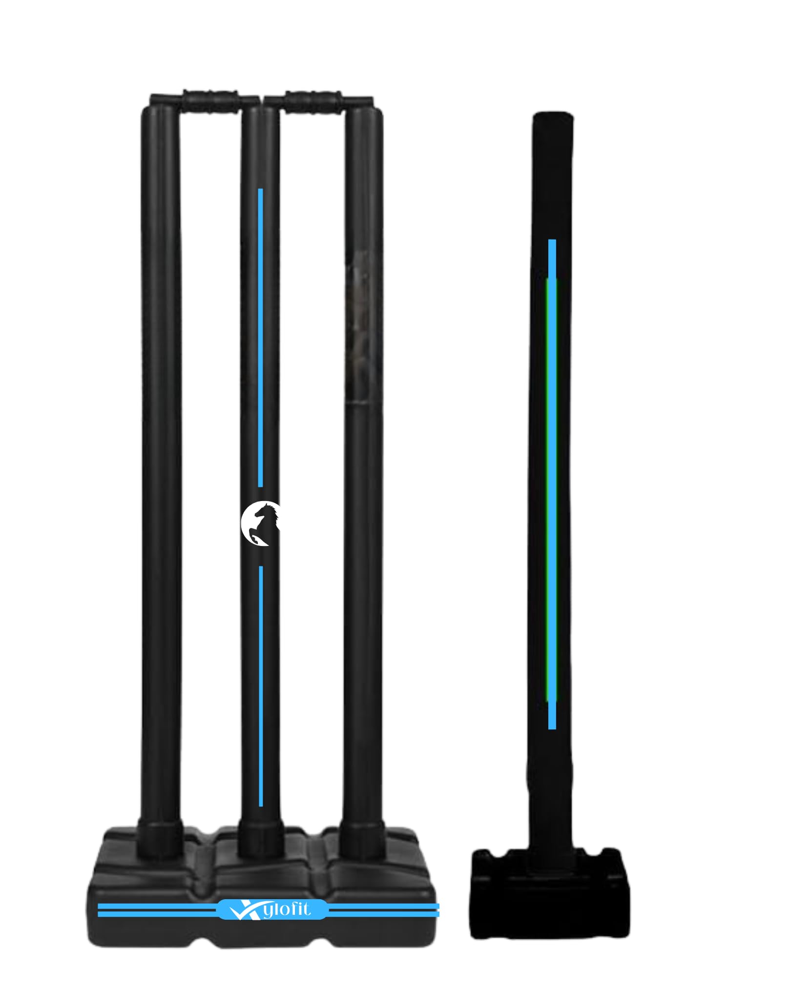 Heavy Cricket Stumps | Cricket Wickets Set with 4 Stumps + 2 Bails + 2 Stands | Full Size | Wickets for Cricket Ground, Tournament | Plastic Stumps | Black/Blue-image-20