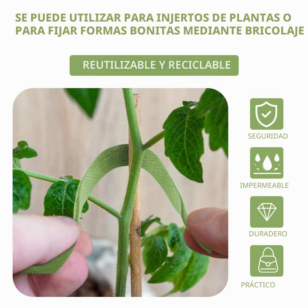 Cinta adhesiva para plantas con velcro, 15 m, color verde, resellable, de doble cara, 10 mm, autoadhesiva, para trepar, multiusos, resistente a la intemperie