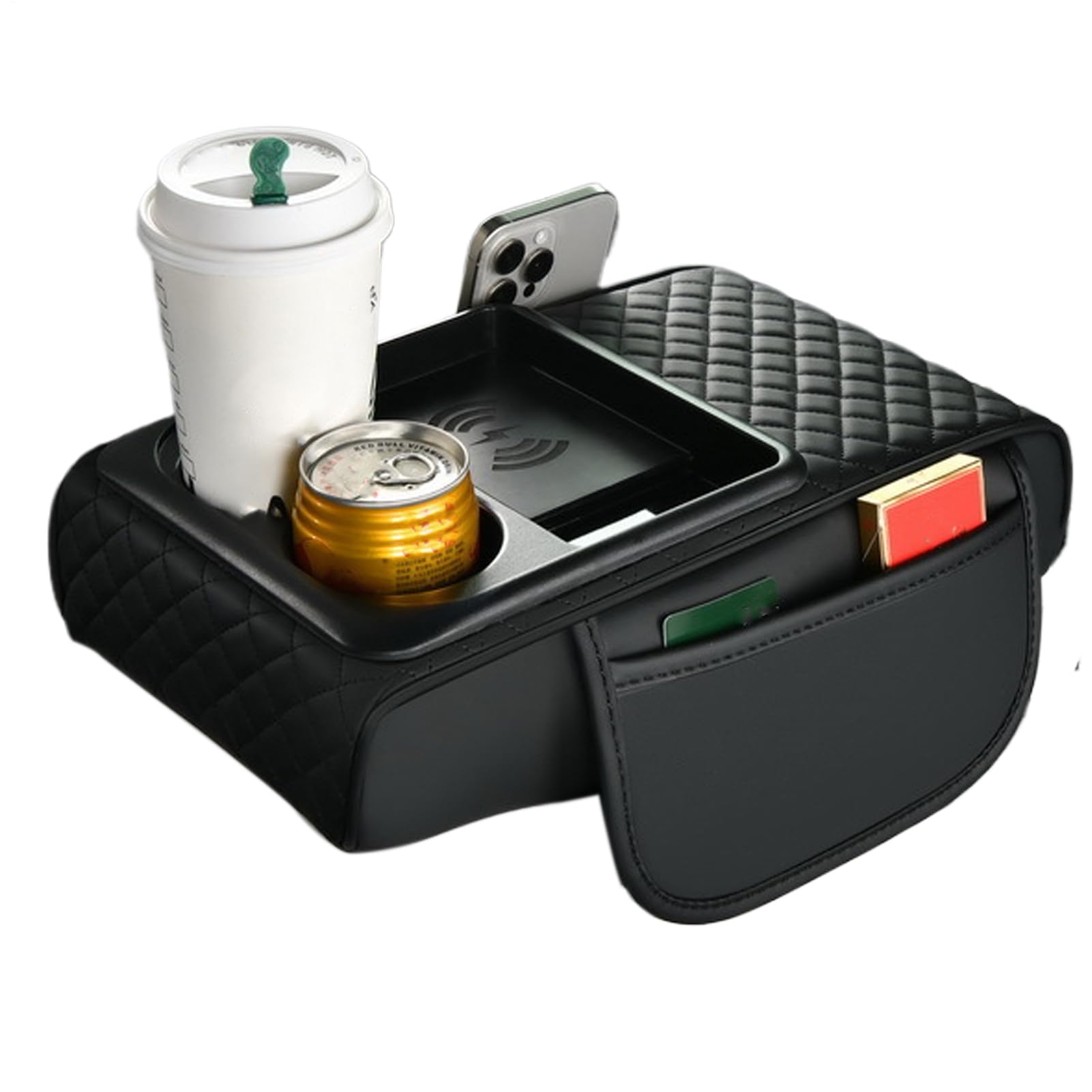Autoarmruhe -Cover -Pad - künstliche Lederkonsolekissen, Seitentasche Organizer | Ellbogenunterstützung für die Armlehne des Autos, der Becherhalter für Tissue Box, Wasserflasche, Aufbewahrungsaufbewa