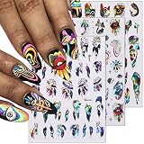 Iridescent Aurora Laser Nail Art Stickers Nail Decal 3D Holographic Nail Stickers Colorful Eye Lines