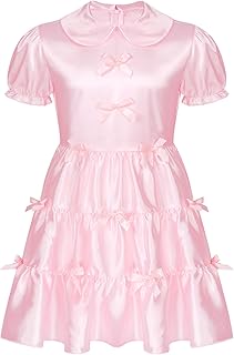 Raenseen Men's Satin Sissy Babydoll Bows Frilly Nightie Negl