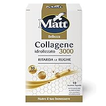 Matt – Integratore Collagene Idrolizzato 3000 – Ritarda le Rughe, Arricchito con Rame e zinco – 10 Bustine Liquide (100 ml)