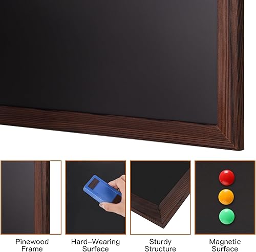 Vista 5 de Comix Pizarra Magnética, 18 x 24 Pulgadas Pizarra con Marco de Madera para Niños, Pizarra Colgante para Hogar Cocina Restaurante Menú