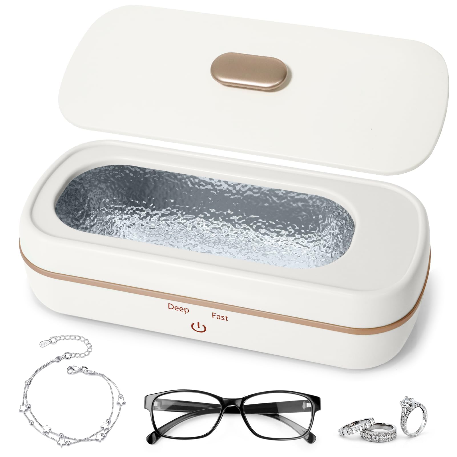 SOARFLY Ultraschallreinigungsgerät Brille 420 ml, Brillenreinigungsgerät 48 kHz mit 2 Zeitfunktionen, Ultraschallreiniger für Schmuck, Uhren, Ringe, Münzen und Zahnschiene