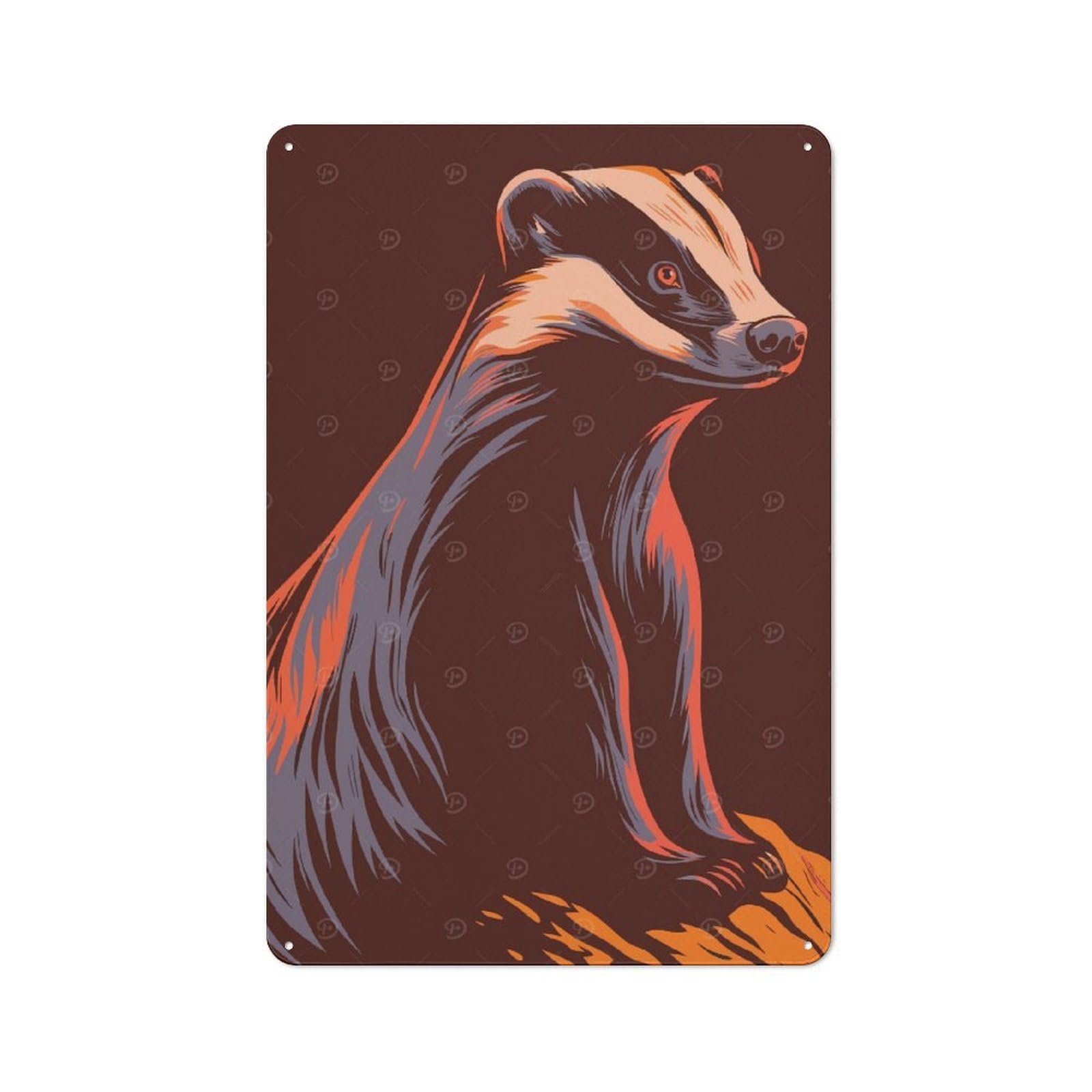 Junmoney Stylized Badger Illustration Retro Metal Wall Sign 30X20cm With For Living Room Wall, Housewarming Wall Decor For People Furnishing Living Room