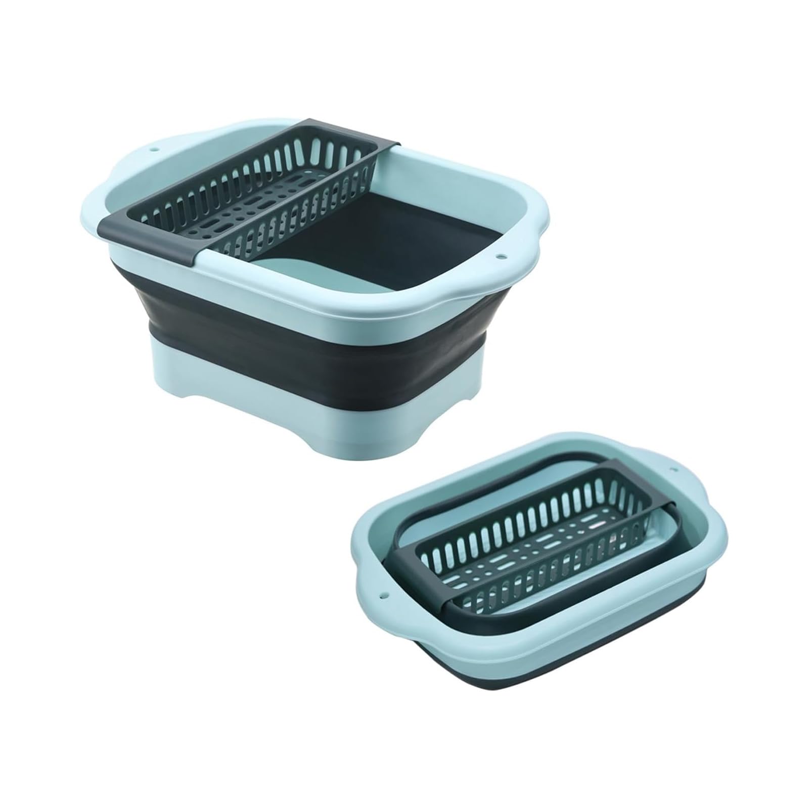 Xnqelerate Green Portable Sink With Drain Plug, Collapsible Dish Basin With Drainage Nets, Hangable Dish Pans For Kitchen Sink, Multiuse Kitchen Storage Tray, For Rv, Camping, Vegetable (Green)