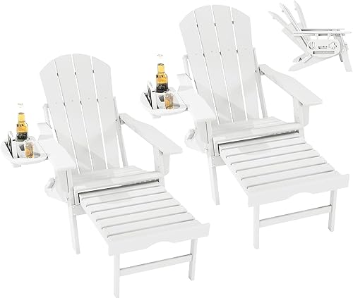 FOOWIN Adirondack - Silla Adirondack con otomana retráctil, silla Adirondack plegable ajustable de polietileno de alta densidad con bandejas 4 en 1,