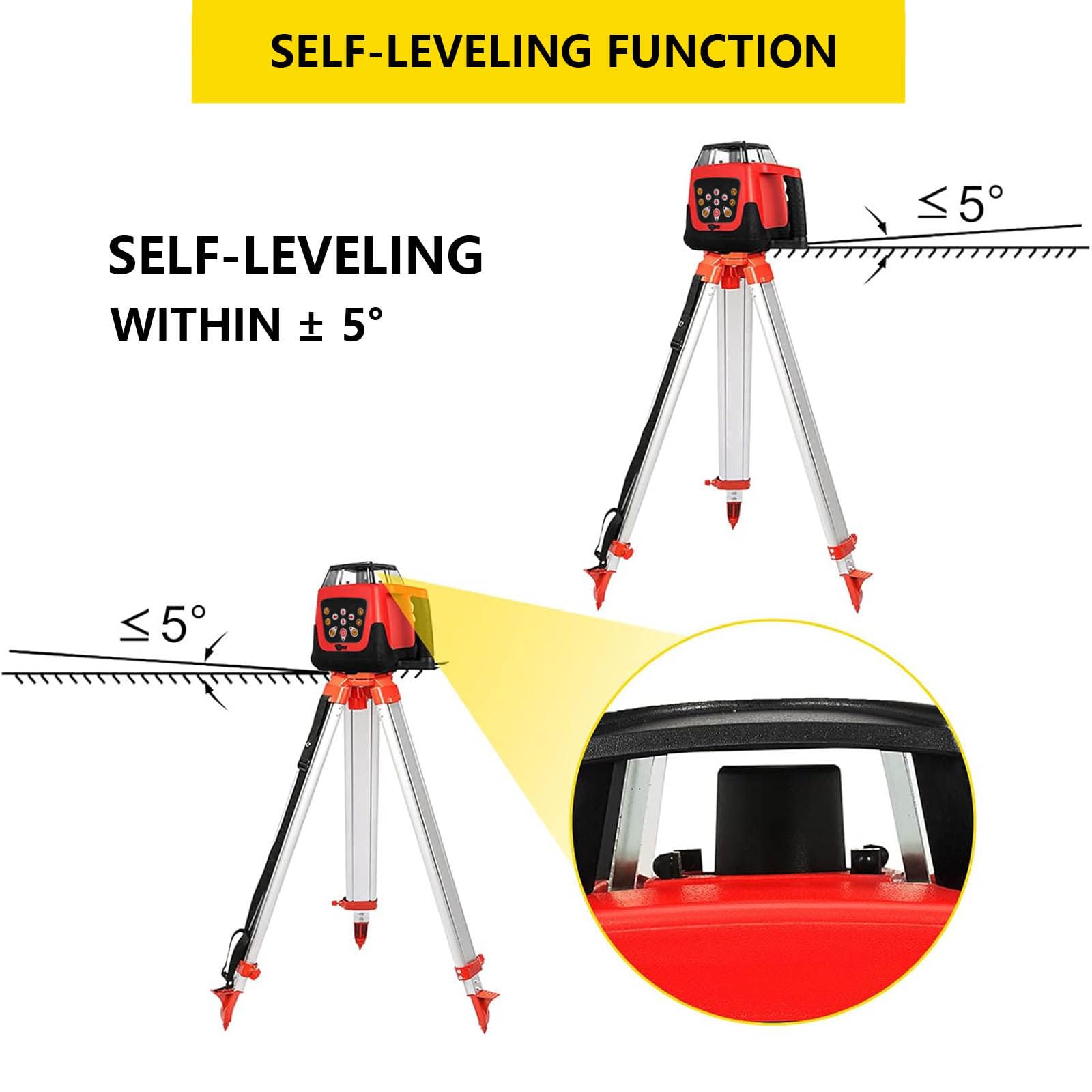 Samopoziomujący poziom laserowy 360 stopni, zasięg 500 m, urządzenie do poziomowania laserowego -20ºC - 45ºC, praca ciągła 20 godzin,Red