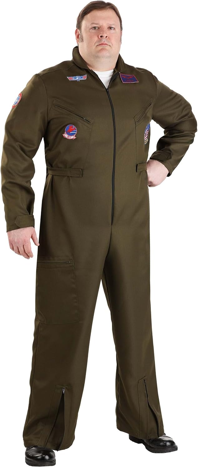Plus Size Top Gun Flight Suit Halloween Costume | Maverick Fighter Jet Pilot Jumpsuit Uniform for Adults 2X