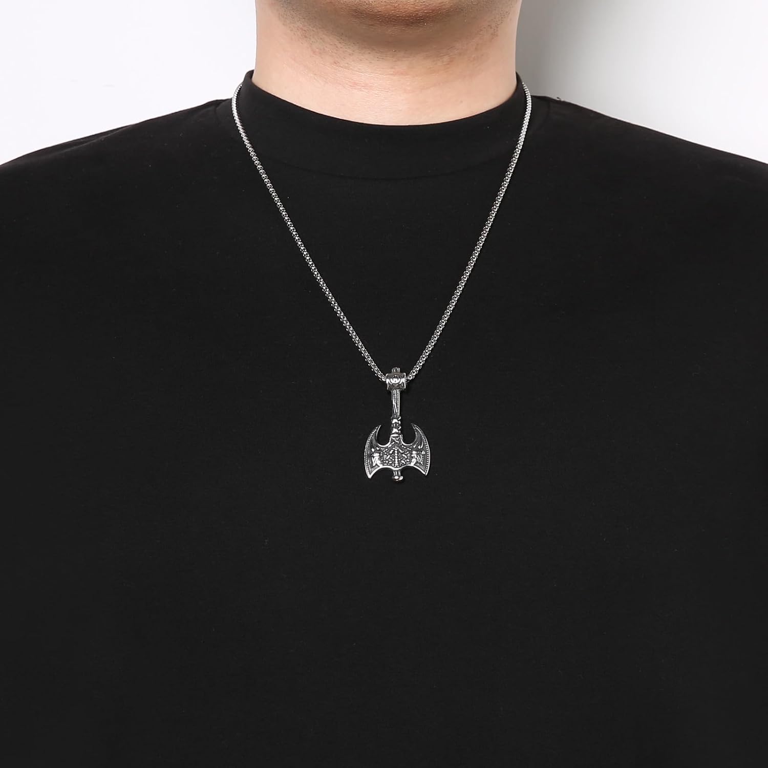 HZMAN Nordic Viking Axe Necklace for Men Warrior Stainless Steel Retro Double Axe Head Pendant Necklace Jewelry Gift - Image 2