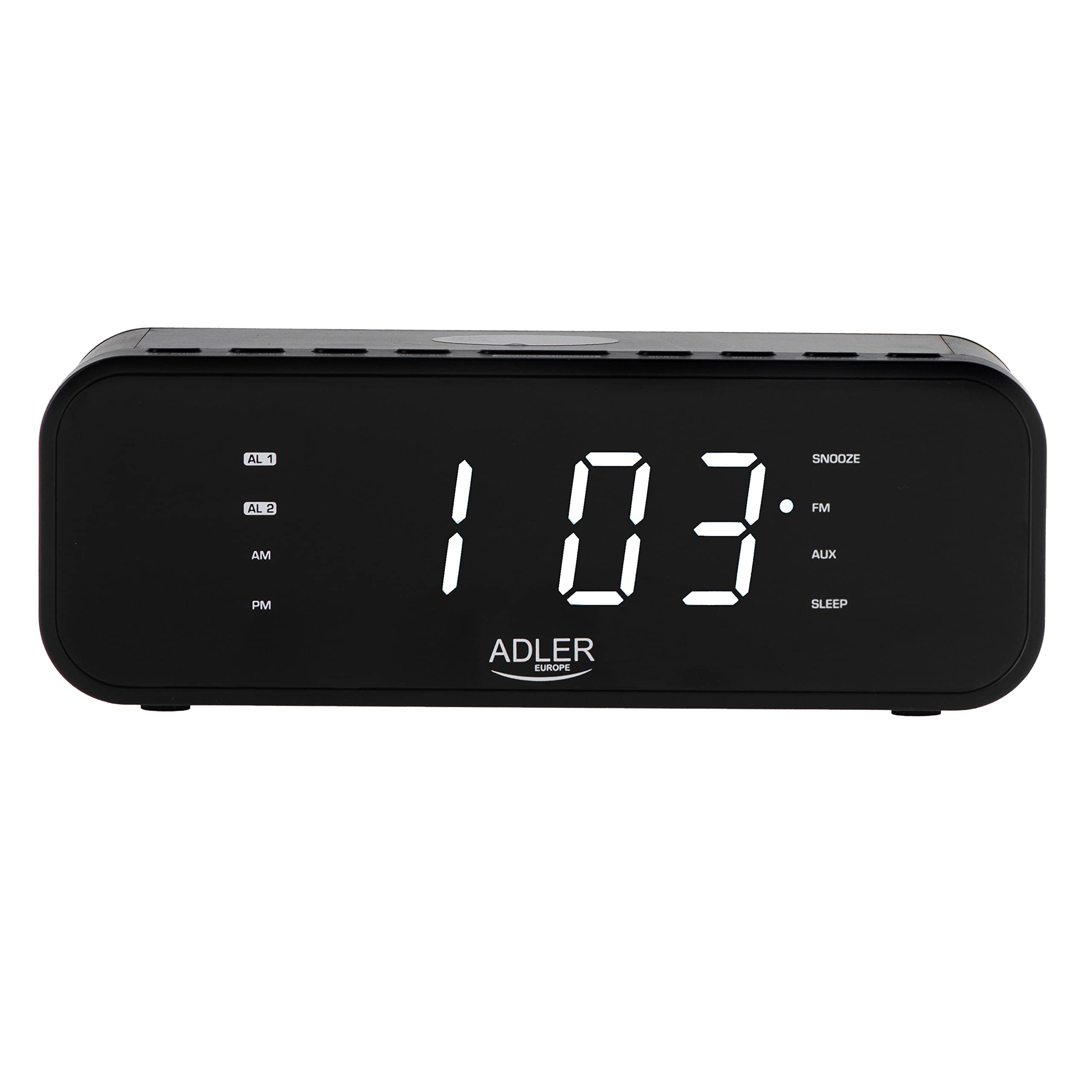 ADLER AD 1192B Radiowecker mit kabellosem Ladegerät Bluetooth 5.0 UKW-Radio 30 Sender Speicher Digitaler Wecker AUX-Eingang Snooze-Funktion Teleskopantenne (Schwarz)