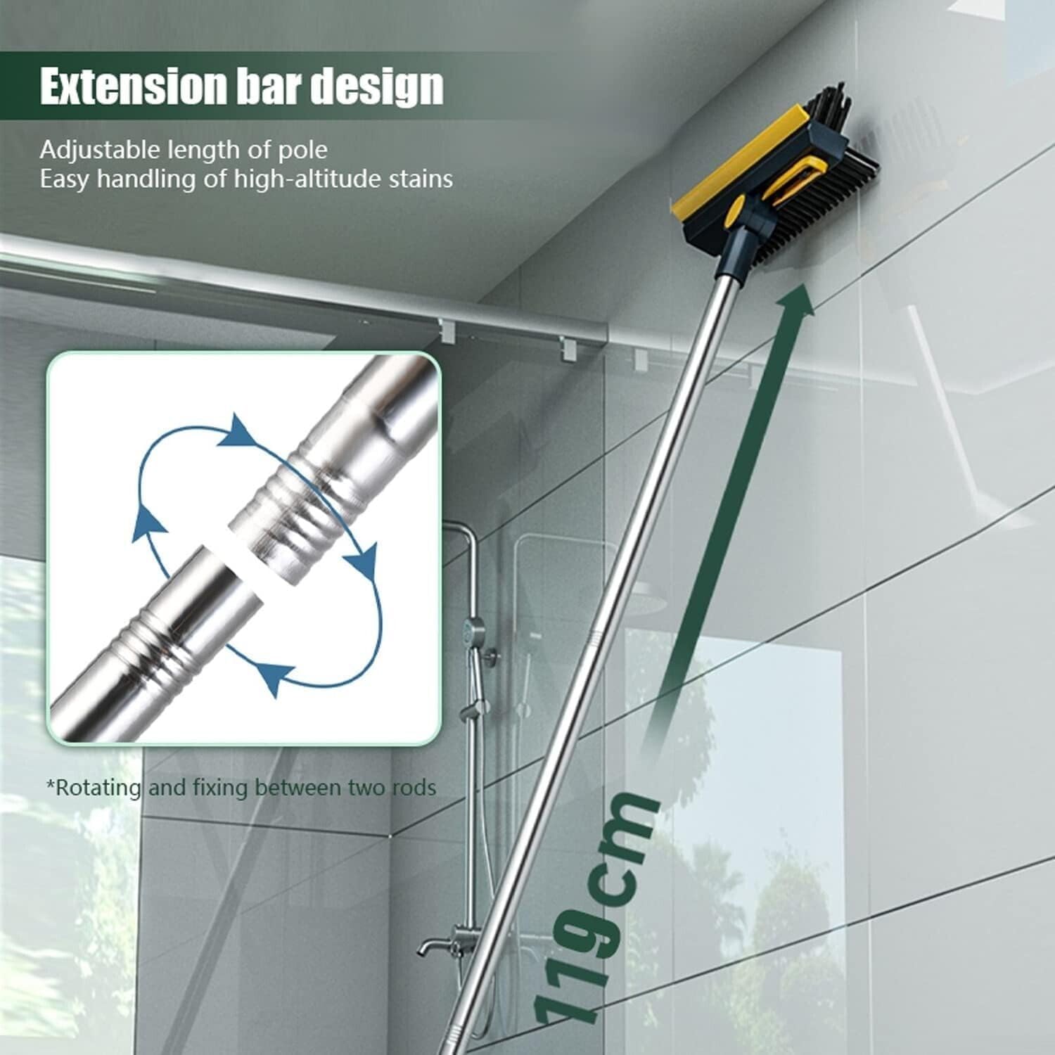AIMERS Bathroom Cleaning Brush with Wiper, Long Handle, 180° Rotatable Floor Cleaner, 3 in 1 Tiles Scrubber for Household, Bathroom Cleaning Brush, Floor Scrubber, Bathroom Gadgets, and Supplies 3