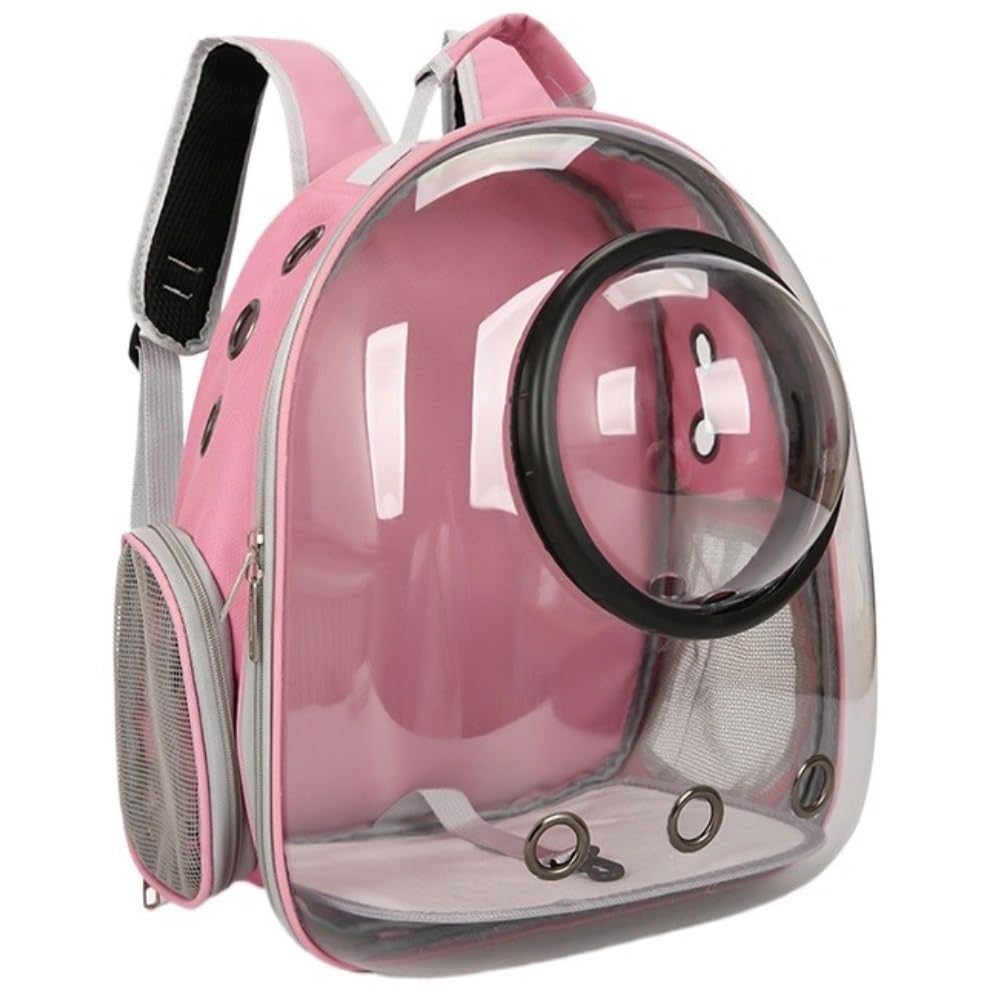 Space Capsule, zaino per animali domestici, con finestra trasparente a bolle, tasca laterale in rete, fori per l'aria, 42 x 33 x 18 cm, rosa