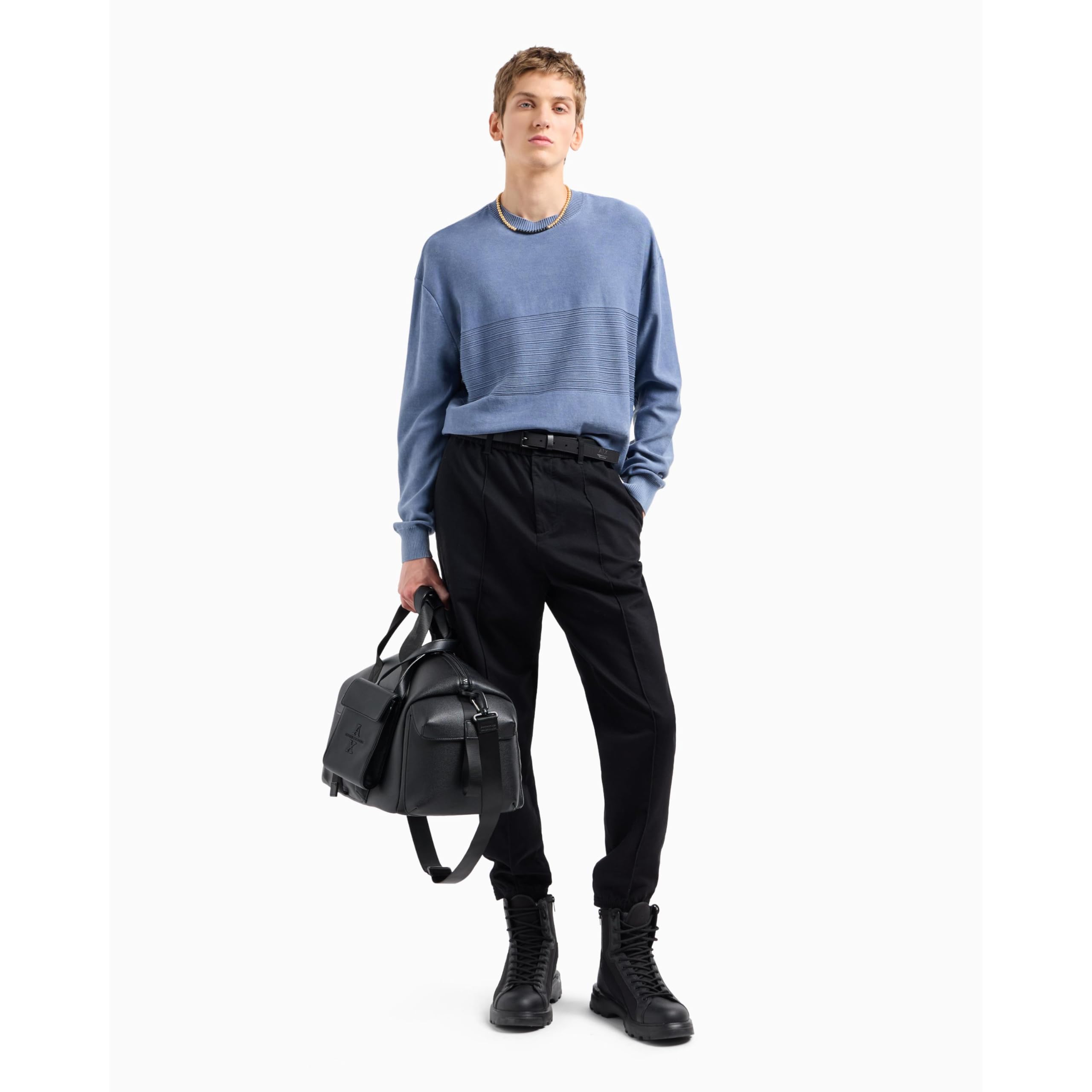 Armani Exchange Maglione in Cotone Combinato con Strisce Orizzontali Maglione Uomo