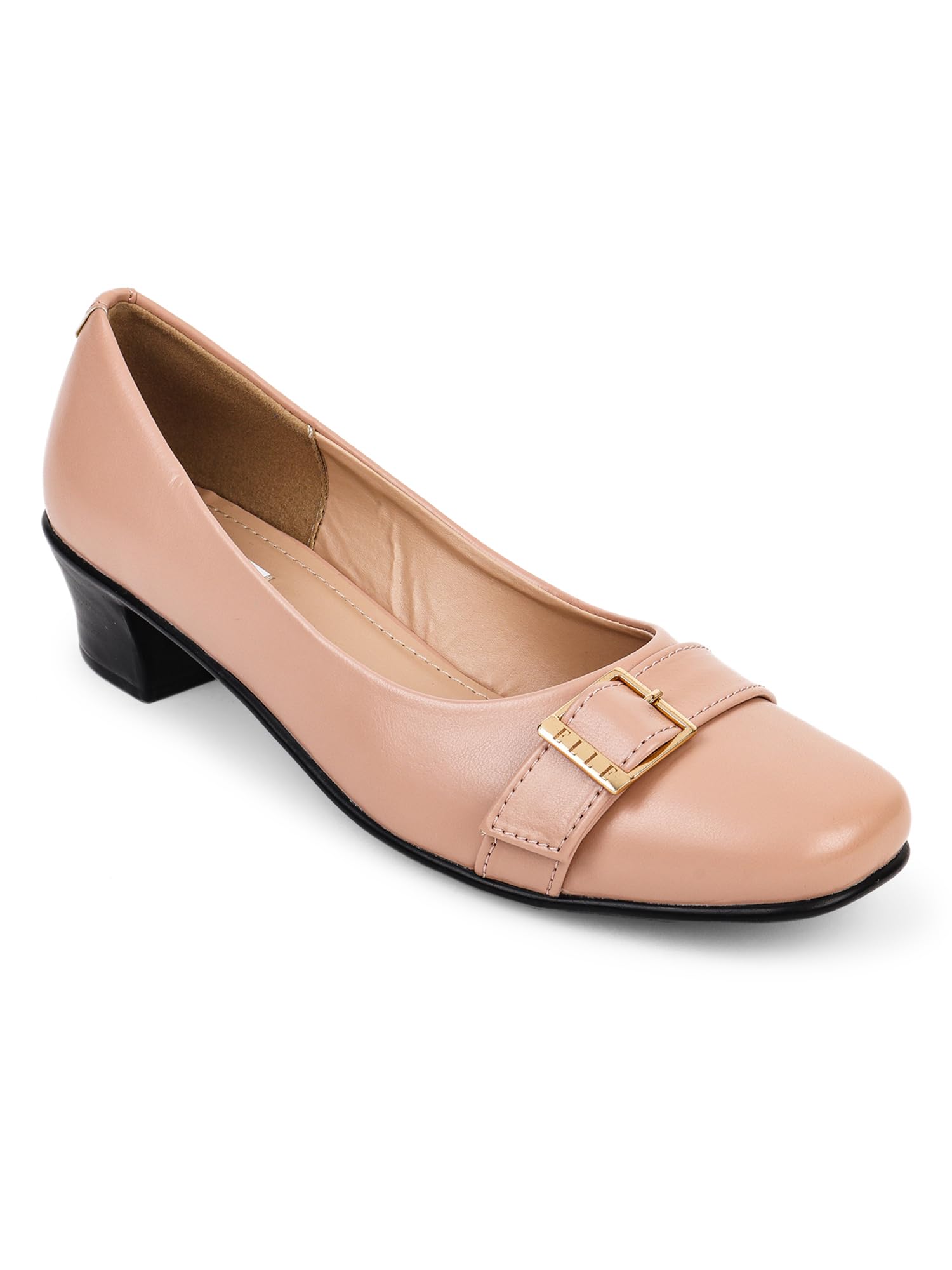 Women Elegant Block Heel Pumps with Gold Buckle-image-46