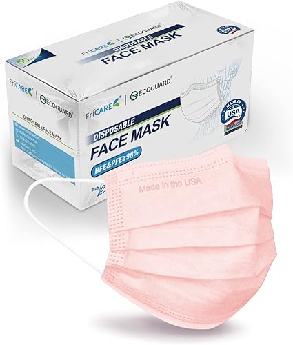 ECOGUARD - Mascarillas desechables ASTM nivel 3 de FriCARE fabricadas en Estados Unidos protección de 3 capas transpirables paquete de 50 cintas