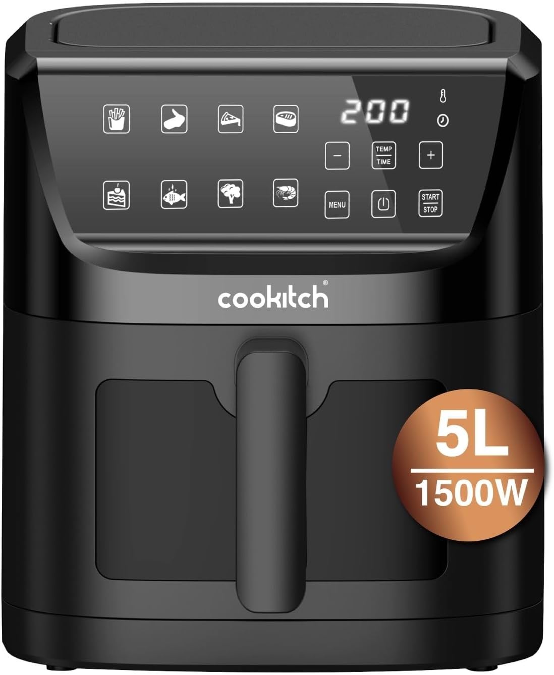 Freidora de Aire 5L c/Pantalla Digital, Air Fryer Diseño Antióxido, Ventana Transparente, Temperatura 80–200°C, Temporizador 60min – Alimentación Saludable, Sin Aceite