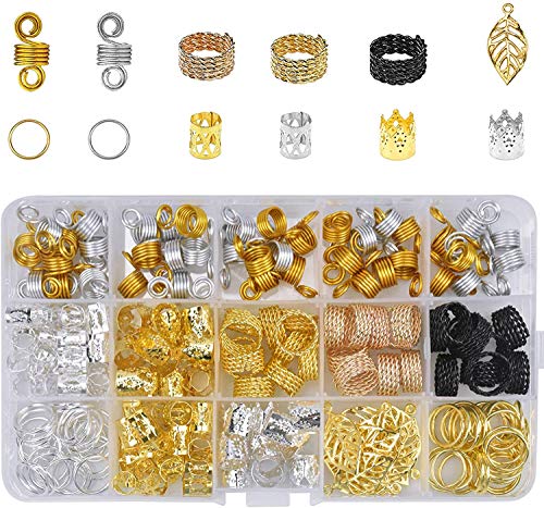 Moguxb Anillos para Trenzas 200 Piezas Dreadlocks de Bobina de Pelo de Aluminio Colgantes Puños de Pelo de Metal Abalorios de Trenza para Trenzas Extensiones de Cabello Accesorio de Decoración