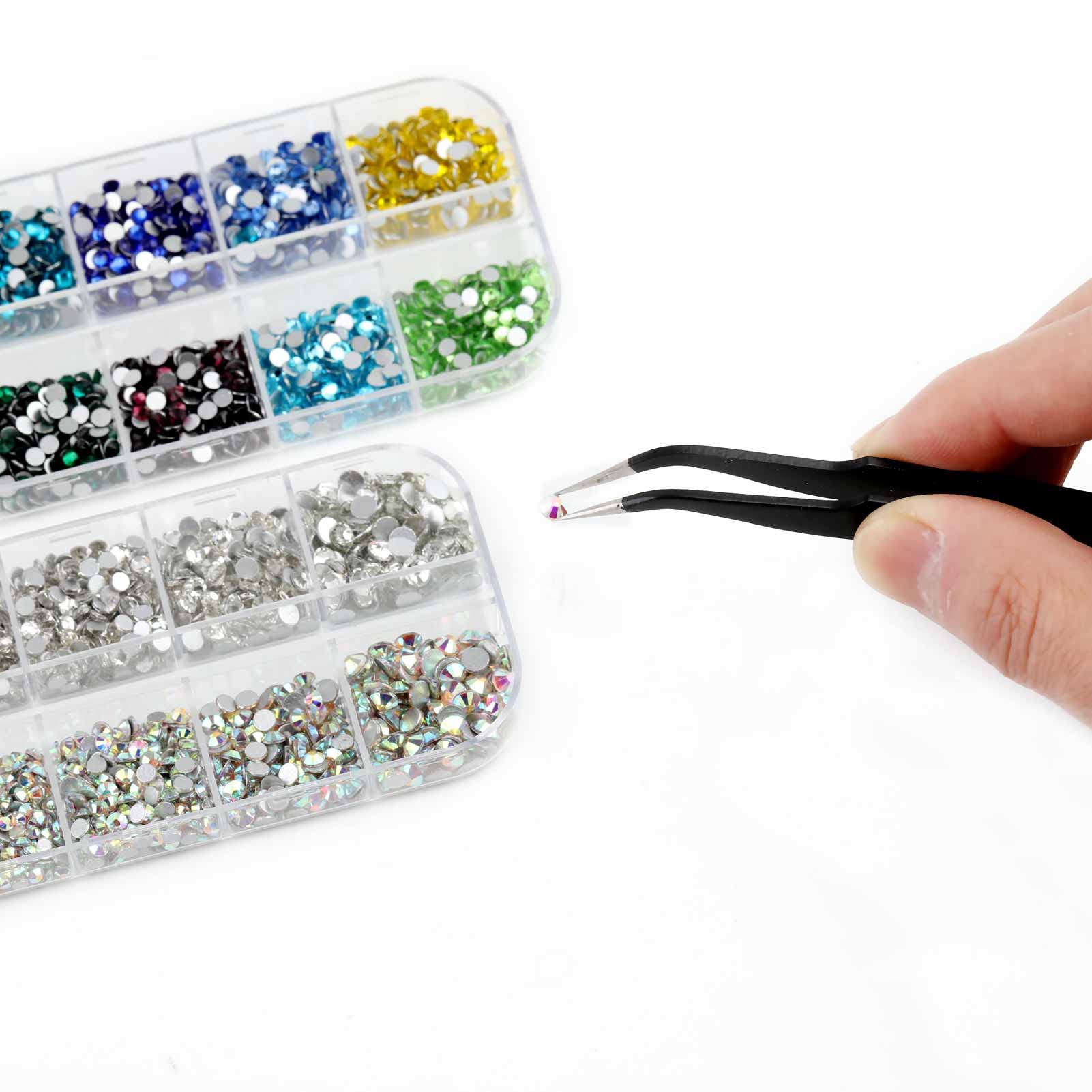 Beadsland 5280 Pieces Nail Art Rhinestones,Flatback Rhinestones for Nail Art,Crystal Rhinestones for Nails Set Mix 12 Colors(SS10) and 6 Sizes(SS4-SS16) for Clear and Clear AB (Set 01)