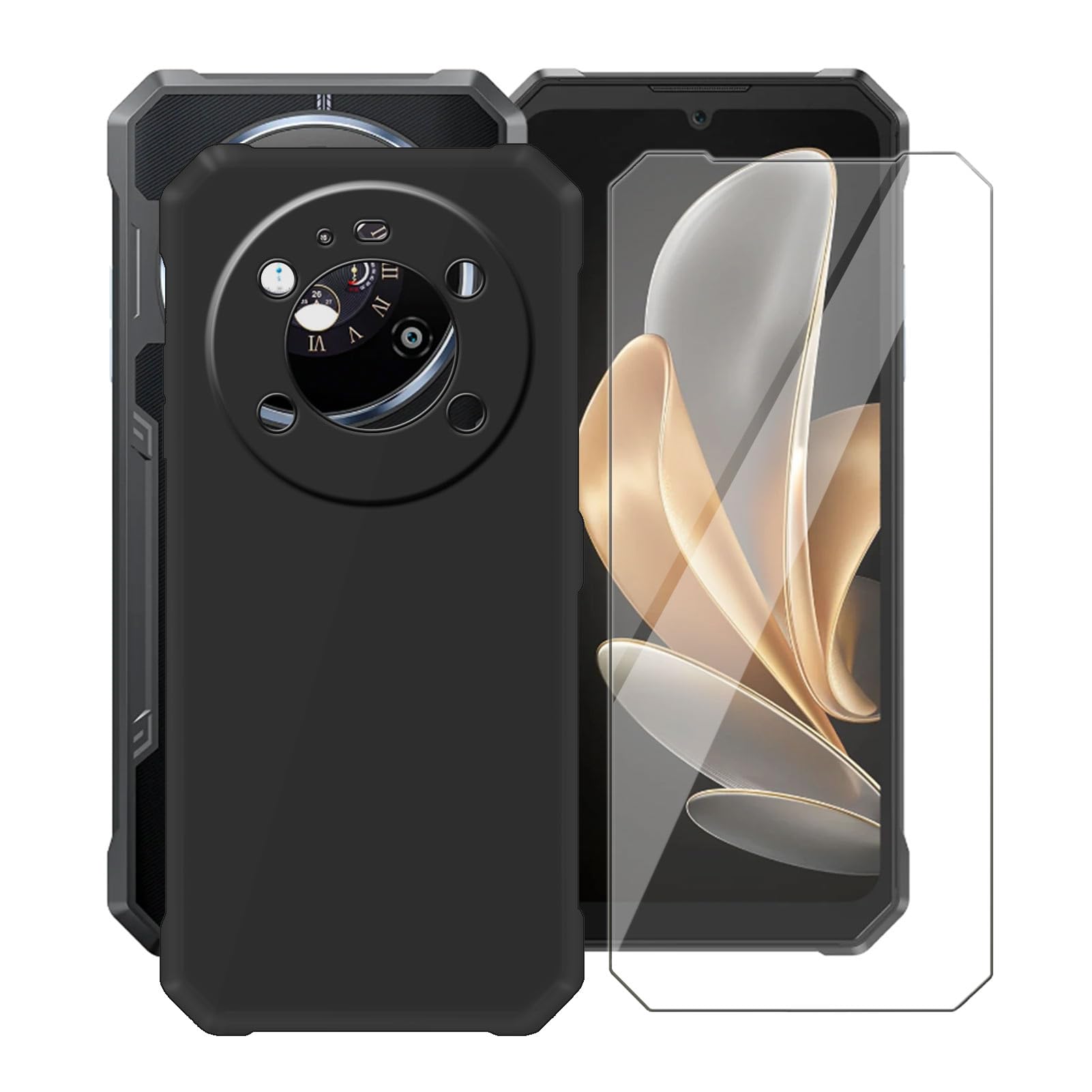 Black Soft TPU Bumper Phone Case for Fossibot F109 5G (6.74") with 1 X Tempered Glass Screen Protector, Slim Silicone Shockproof Cover for Fossibot F109 5G - Black
