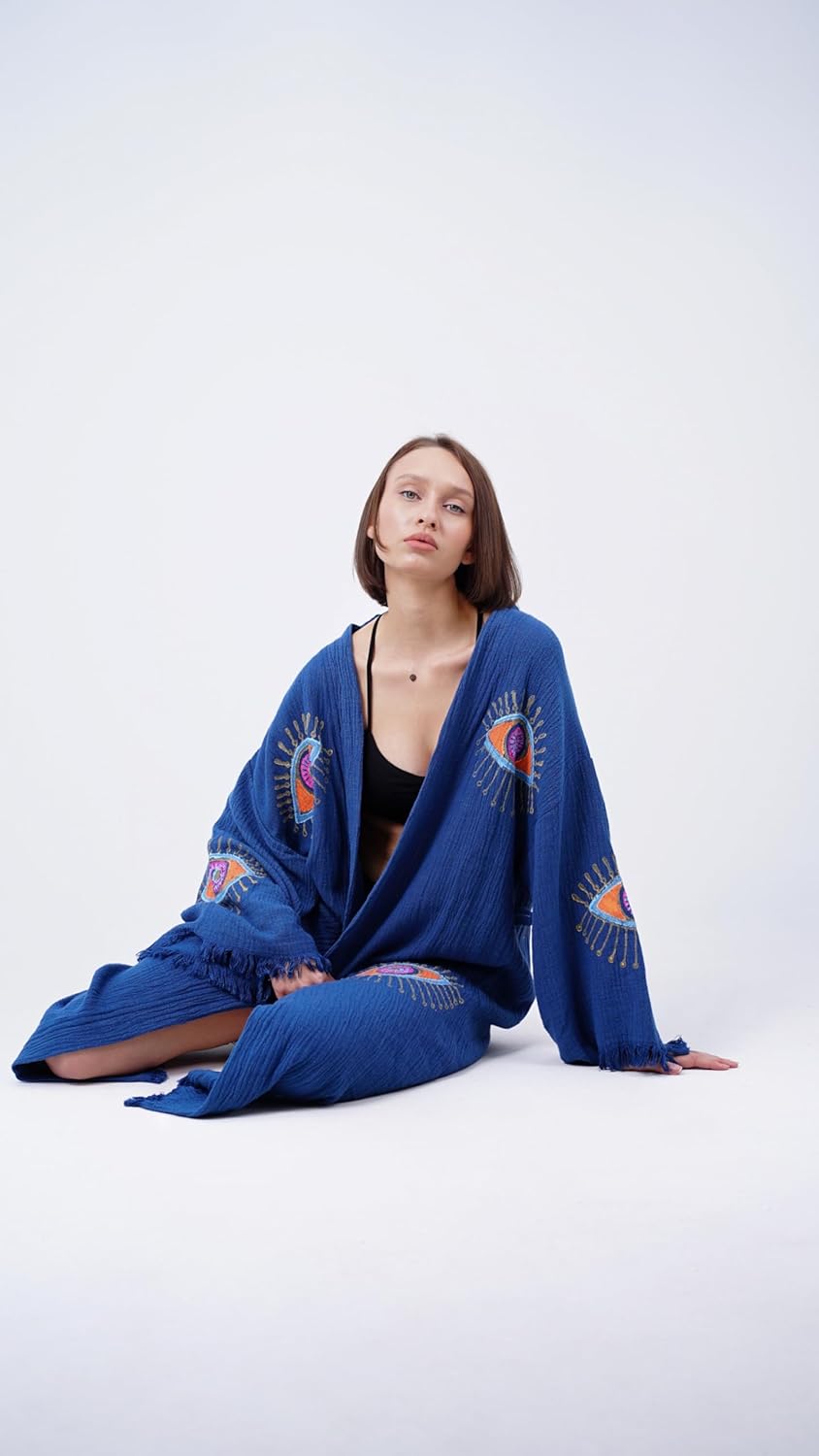 Handmade Evil Eye Boho Kimono – Beachwear Festival Cover Up - Image 7
