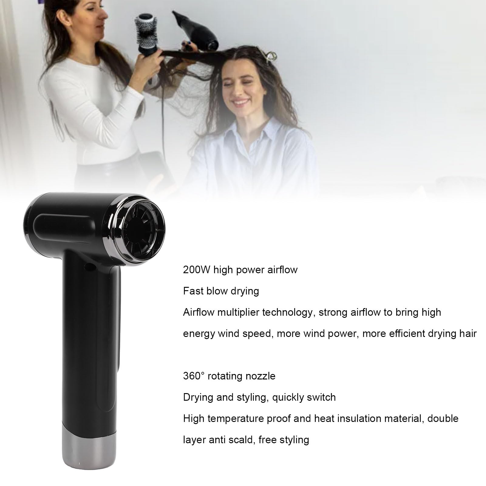 LICAEVEY Secador de Pelo Inalámbrico, Secador de Pelo de Viaje Recargable por USB 15600 MAh 200 W de Portátil de Viento Frío y Caliente para Dormitorio, Viaje, Camping, (Enchufe de la UE)
