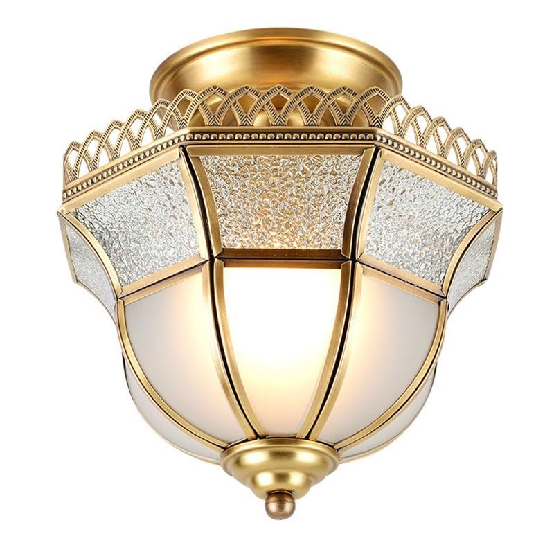 Plafonnier en laiton rétro européen et lustre en verre polygone E27
