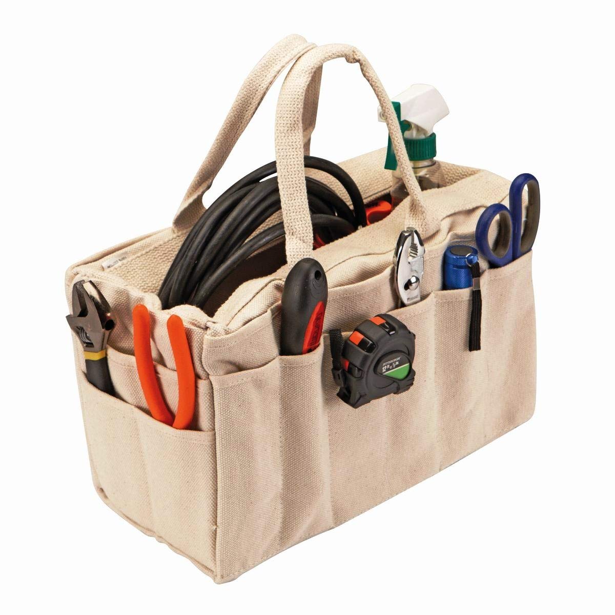 Tiara Canvas White Electrician and Technician Open Mouth Bag/Rigger Tool Bag (22 Pockets)