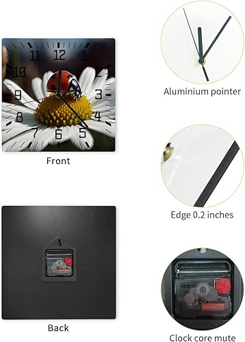 Miniatura 2 de Spring Flower Wooden Wall Clock Silent Non Ticking, White Daisy Floral Natural Square Wall Clock Battery Operated, Decor Clock for Home Office,