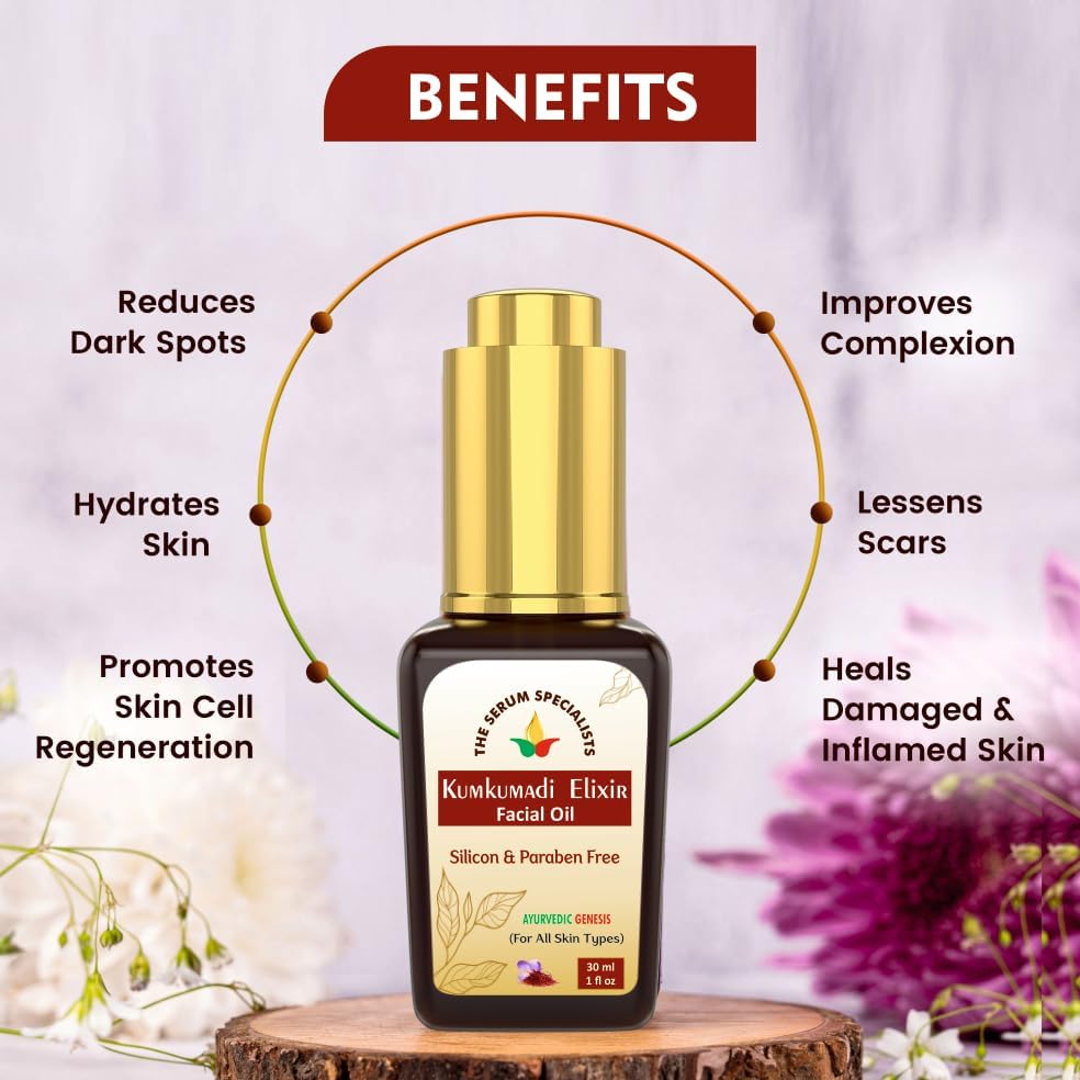 Image of Kumkumadi Face Oil - Brightening & Complexion Enhancing | Saffron Infused | All Skin Types | Paraben Free | 100% Pure from Himalayas - 30ml