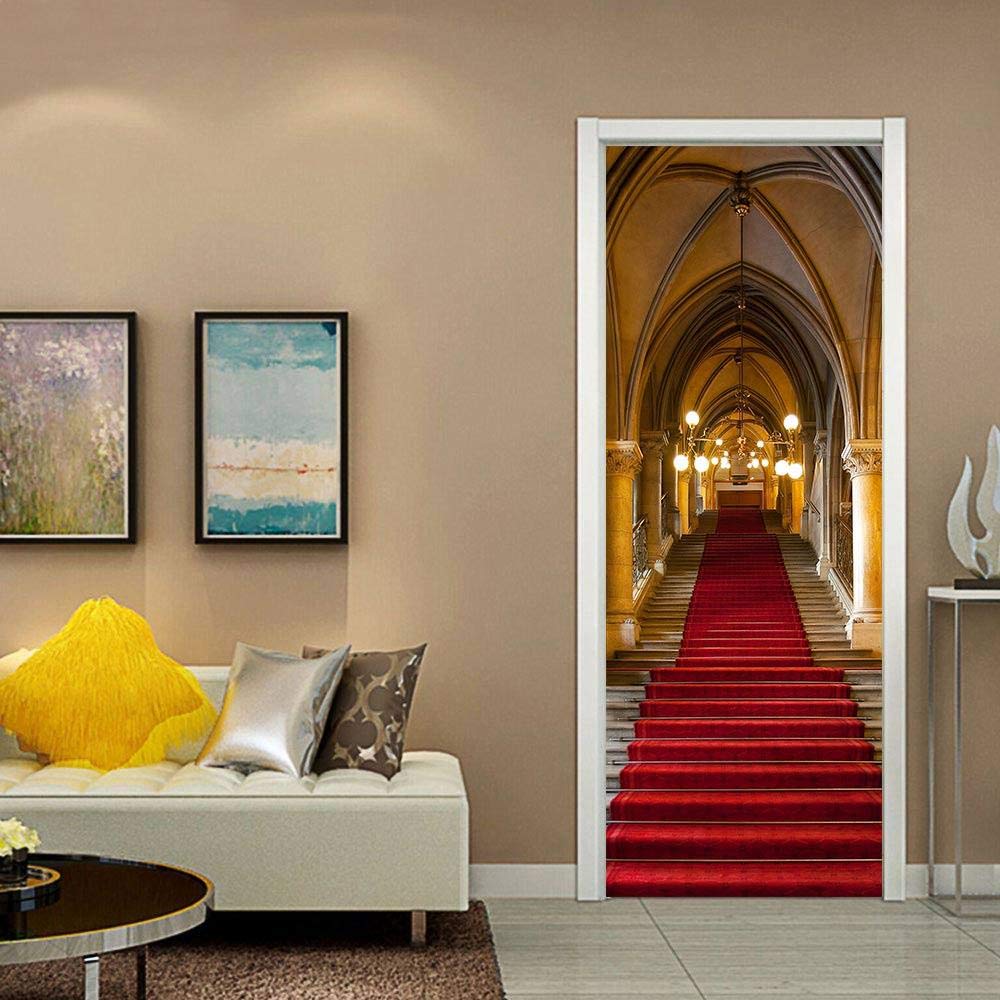 3D Door Sticker Palace Self-Adhesive Mural Home Decoration Wall Stickers Bedroom Living Room Removable Poster Art Stickers-77x200cm