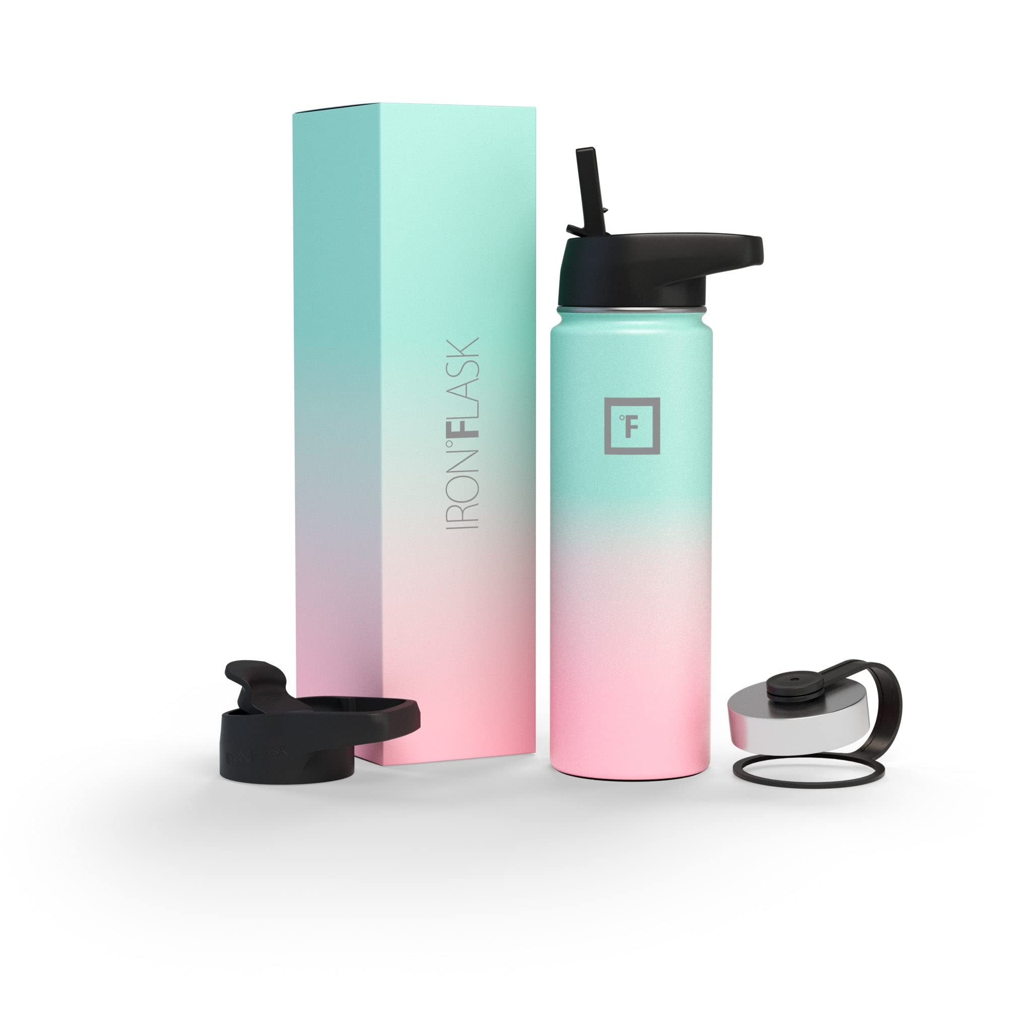 IRON °FLASK Camping & Hiking Hydration Flask with Straw, Wide Mouth Insulated Stainless Steel Sports Water Bottle - 22 oz Bubble Gum