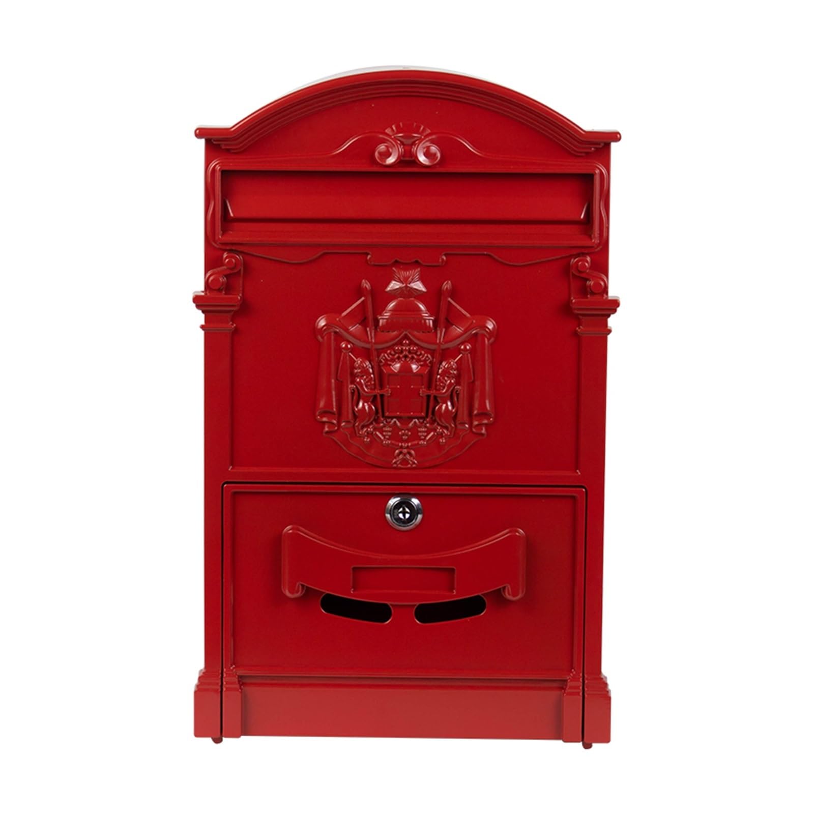Qygcyoo Lambda Matt Red Letterbox Wall Mount Locking Vintage Lockable Metal Mailbox - Large Capacity Postbox Security Mailbox - Outdoor Mail Box