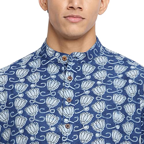 Image of Fabindia Fabindia Blue Cotton Printed Short Kurta
