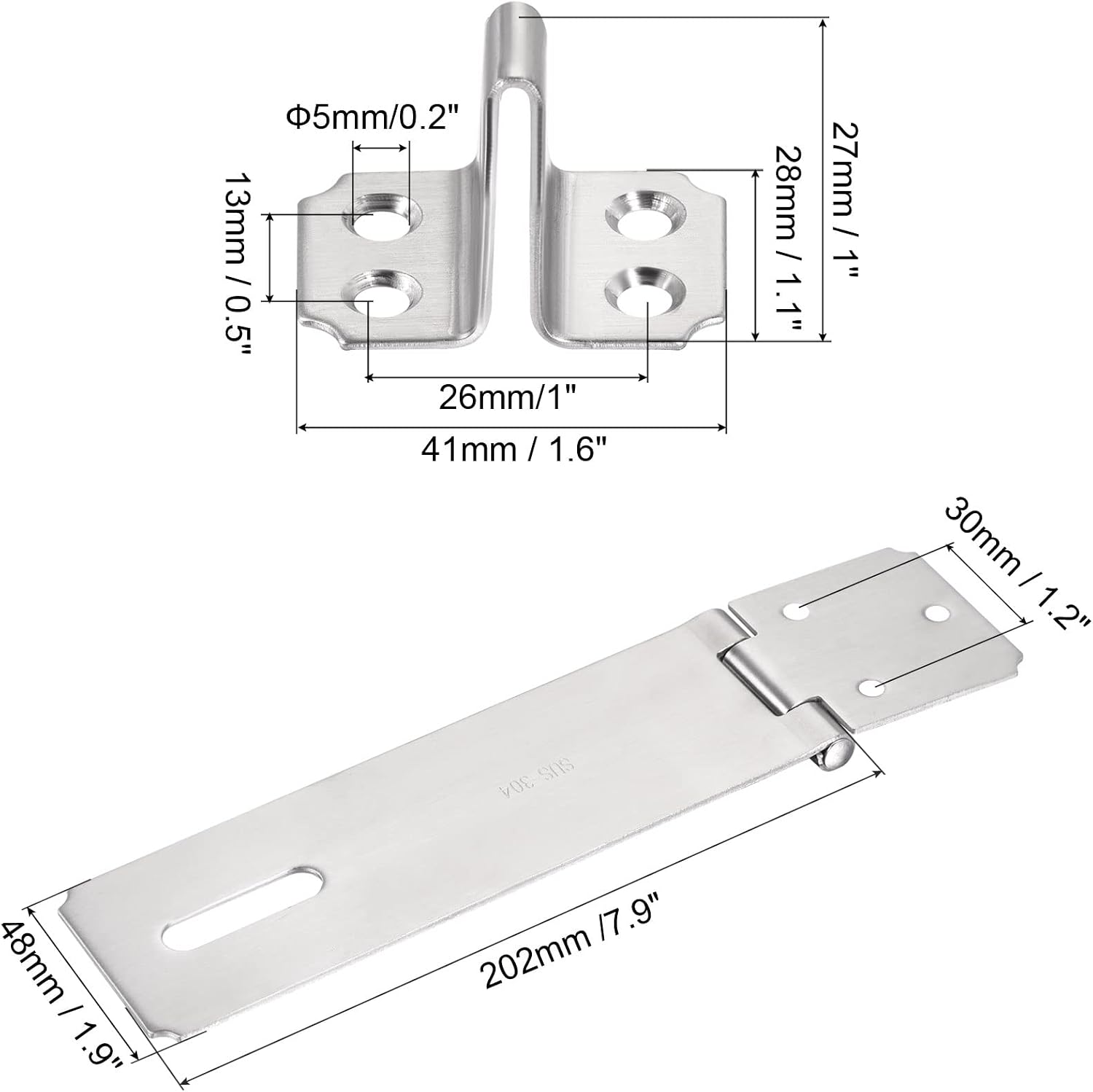 MECCANIXITY 6 Inch Stainless Steel Thick Door Latch Hasp Lock Heavy Padlock Clasp with Screws for Cabinet Closet Gate, Silver Pack of 2