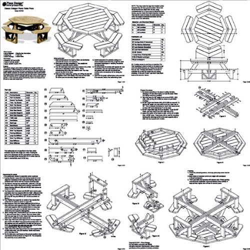 Miniatura 2 de Mesa de picnic octágono clásica grande / banco de carpintería proyecto patrón #ODF07
