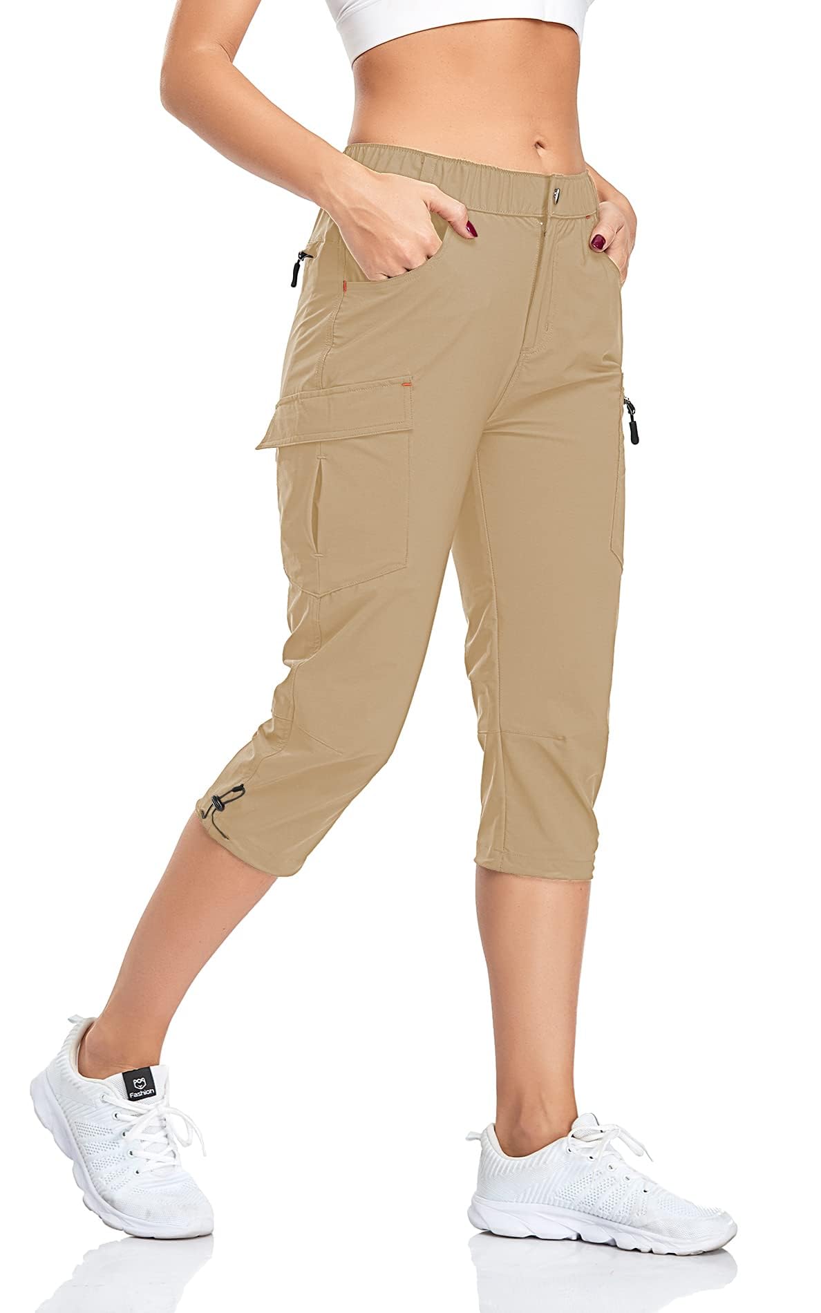 GymBrave Pantaloni Trekking Donna Cargo Capri 3/4 Estivi Leggeri Asciugatura Rapida con Tasche Zip Campeggio All'Aperto