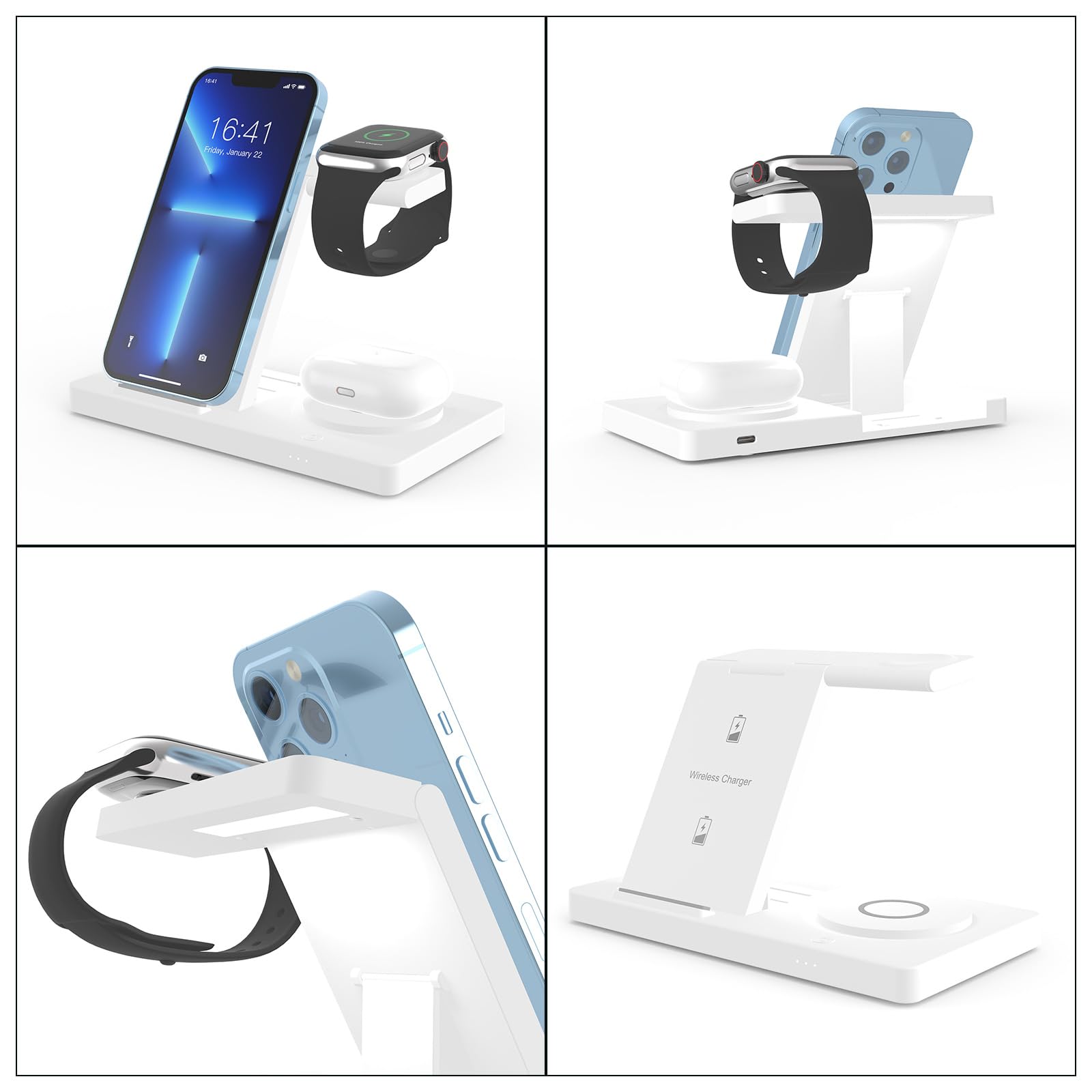 Station de Pliable 5-en-1 pour 16-14 Ans, BeatsSolo, Montres avec Torche Complet avec de Montre de téléphone Conception Pliable