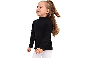 Girls' Basic Long Sleeve Mock Turtleneck Cotton T-Shirt