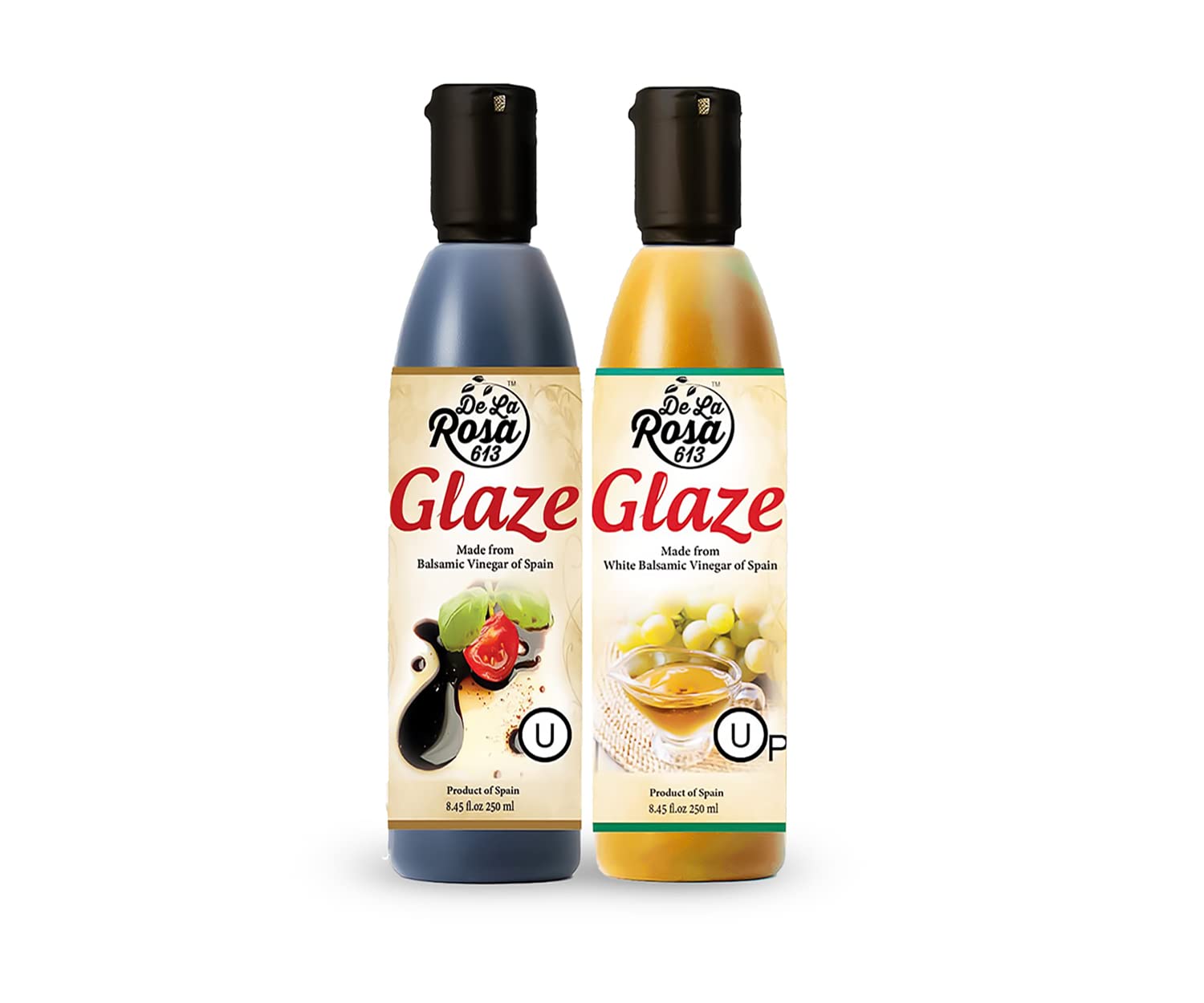 De La Rosa Dark & White Balsamic Glaze, Vegan, Kosher for Passover & Gluten Free, Great for Salad Dressings, Marinades & More, Made from balsamic Vinegar of Spain, 8.45 Oz (combo) Dark and White Balsamic Glaze 8.45 Fl Oz (combo)