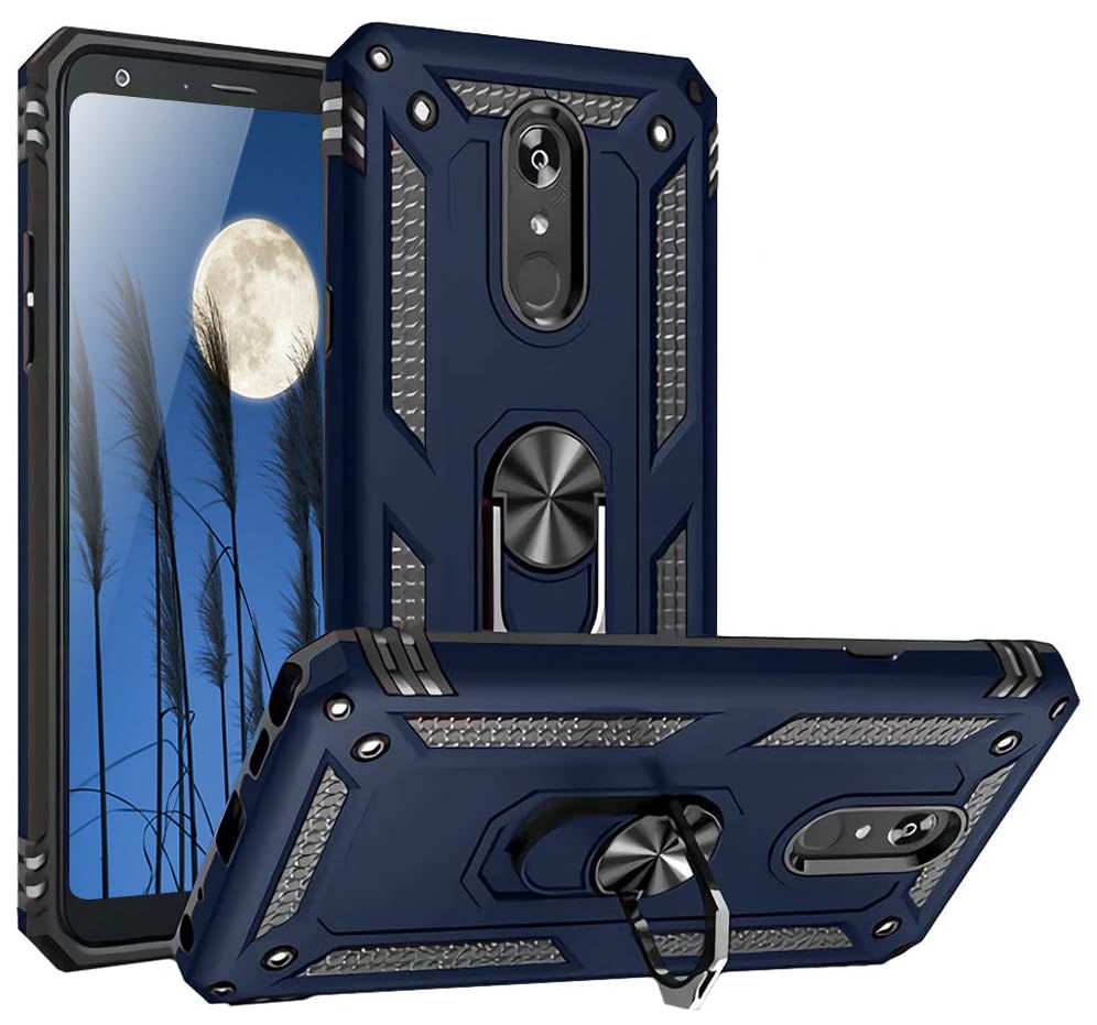 TJS Phone Case Compatible with LG Stylo 5/Stylo 5 Plus/Stylo 5V/Stylo 5X, Defender Metal Ring Magnetic Support Kickstand Heavy Duty (Blue)