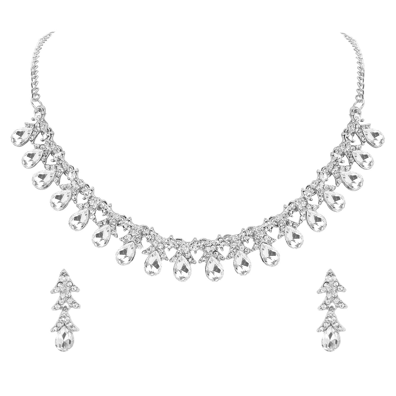maayeri jewels minimal rhodium plated necklace set with earrings (B09ZV48Q3H) Amazon Price History, Amazon Price Tracker