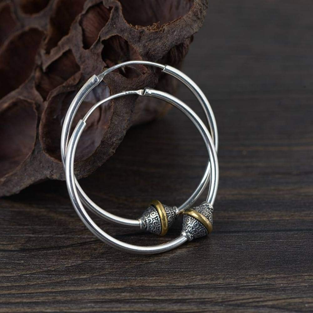 Orecchini Donna Argento 925, Grandi Orecchini Esagerati in Argento Vintage con Perline, A Cerniera Ipoallergenici Etnici Bohémien Cerchio Fine Anello Senza Fine Gioielli per Donna Uomo Raga