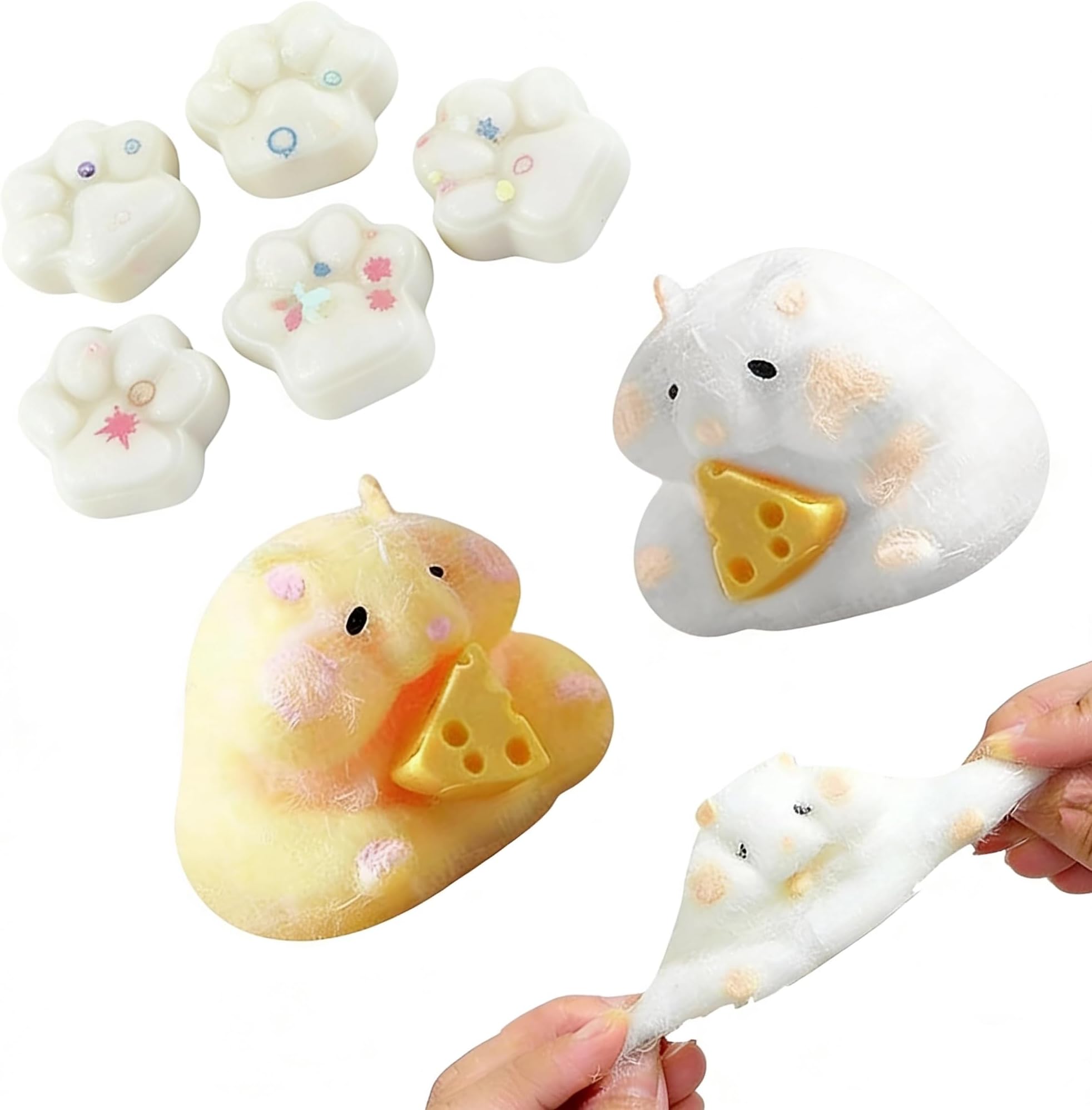 7 pcs Hamster Squishy Toys and Cat Paw Squishy, Squishy Fidget Toys, Relief Stress Balls Fidget Toy for Adults Fun Toy Stocking Filler