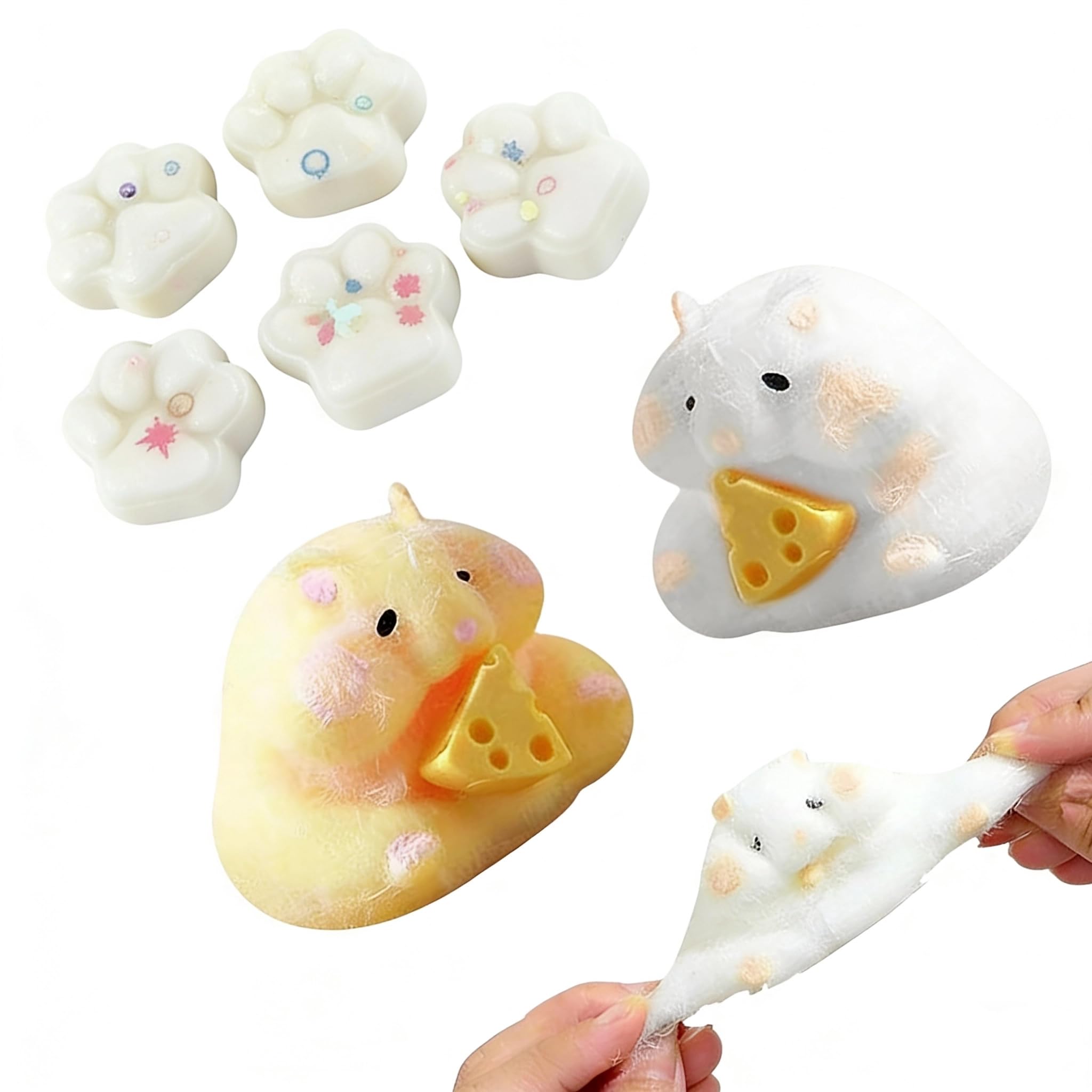 7 pcs Hamster Squishy Toys and Cat Paw Squishy, Squishy Fidget Toys, Relief Stress Balls Fidget Toy for Adults Fun Toy Stocking Filler