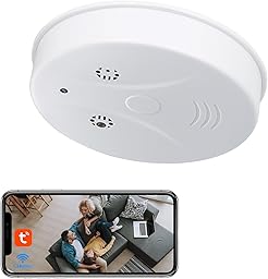 Caméra Cachée WiFi, 2,4/5G Mini Camera Espion sans Fil HD Détecteur de Fumée, HD 1080P Micro Camera Espion avec Vision Nocturne/Détection de Mouvement