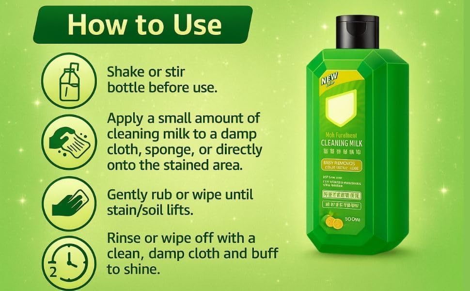 Image of Multi-Functional Cleaning Milk, All Purpose Natural Liquid Cleaner, Powerful Stain and Grease Remover for Kitchen, Bathroom, Tiles, Glass and Steel, 200ml (1)